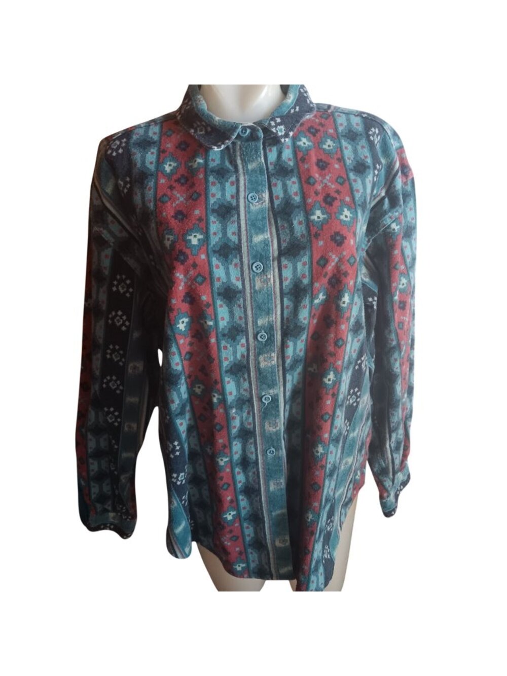 XL Woolrich Southwestern Aztec Vintage Women's Flannel Shirt Button Down USA 90s